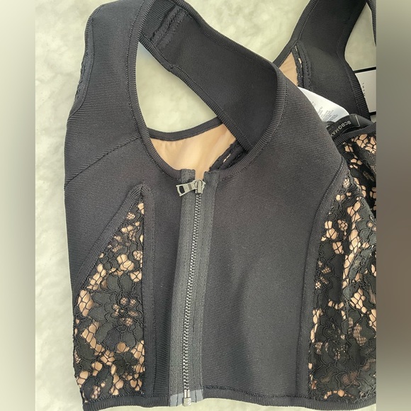 BCBG MAXAZARIA BLACK CROP TOP SZ SMALL S LACE LINED ZIPPER NEW HOLIDAY PARTY - Picture 4 of 7